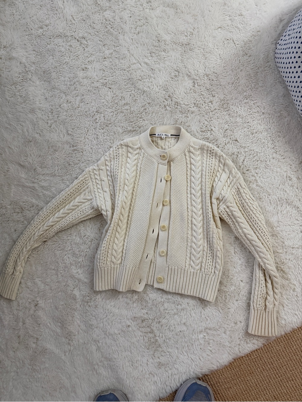 Alex Mill Cream Cable-Knit Button Cardigan